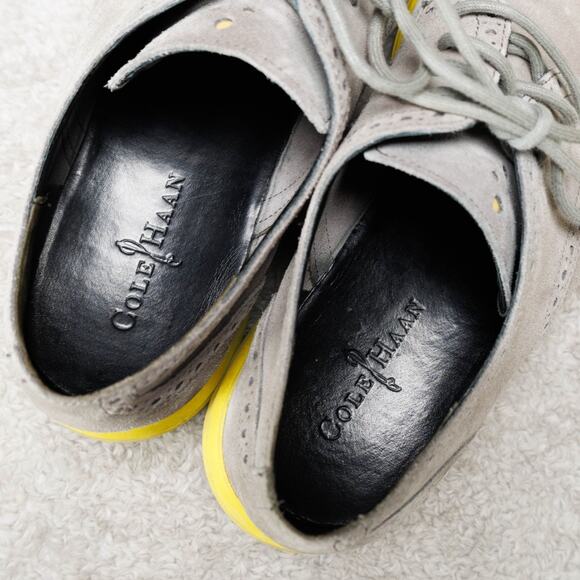 Cole Haan Lunargrand Gray Suede Yellow Sole Wingtip Shoes Mens Size 11 main image 5